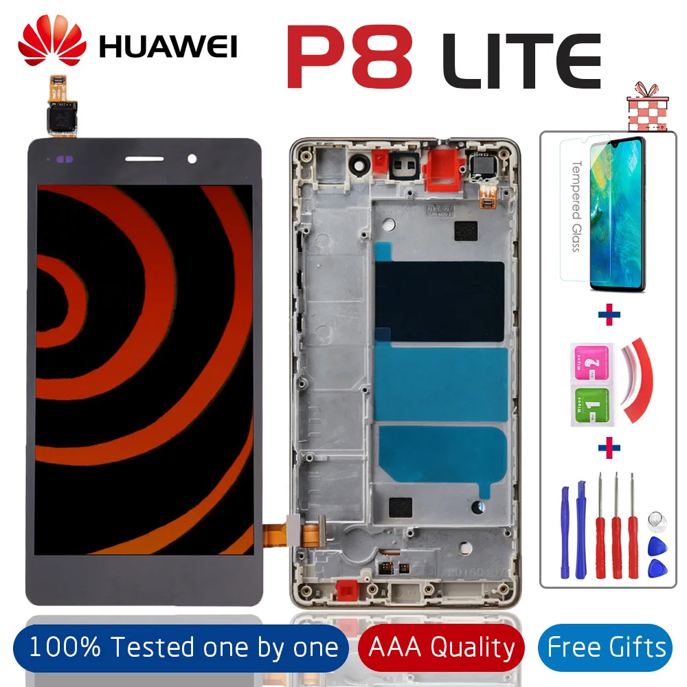 100% Teste 5 0 &quotдля HUAWEI P8 Lite 2016 ЖК дисплей сенсорный экран с рамкой дигитайзер сборка