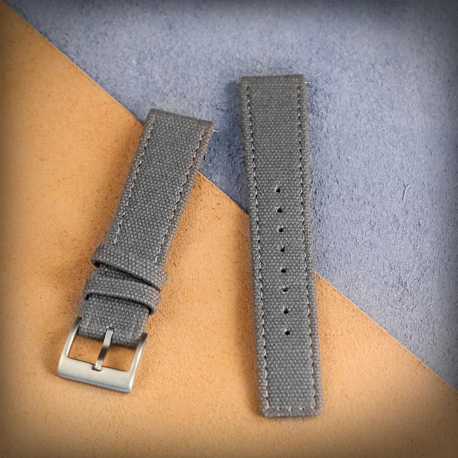 Hemsut Canvas Watch Bands Quick Release Grey  Two Pieces Fabric Watch Straps Heavy Duty Buckle 18mm 20mm 22mm