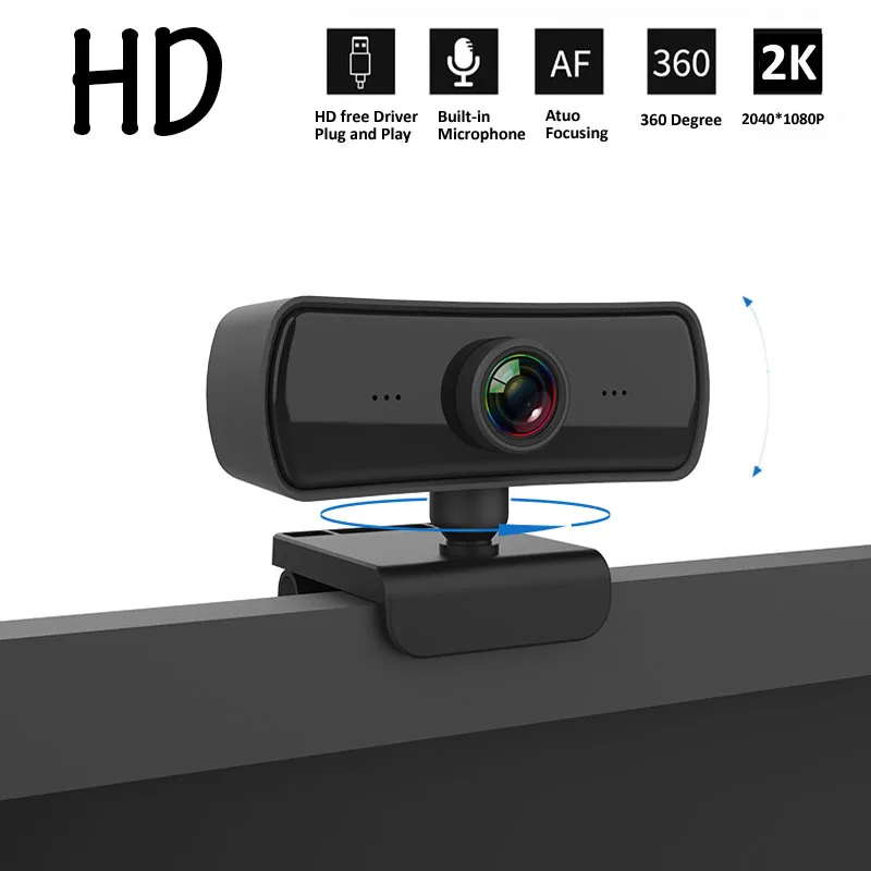 2K 1080P Webcam HD Computer PC WebCamera With Microphone Rotatable Cameras For Live Broadcast Video Calling Conference Work | Компьютеры и