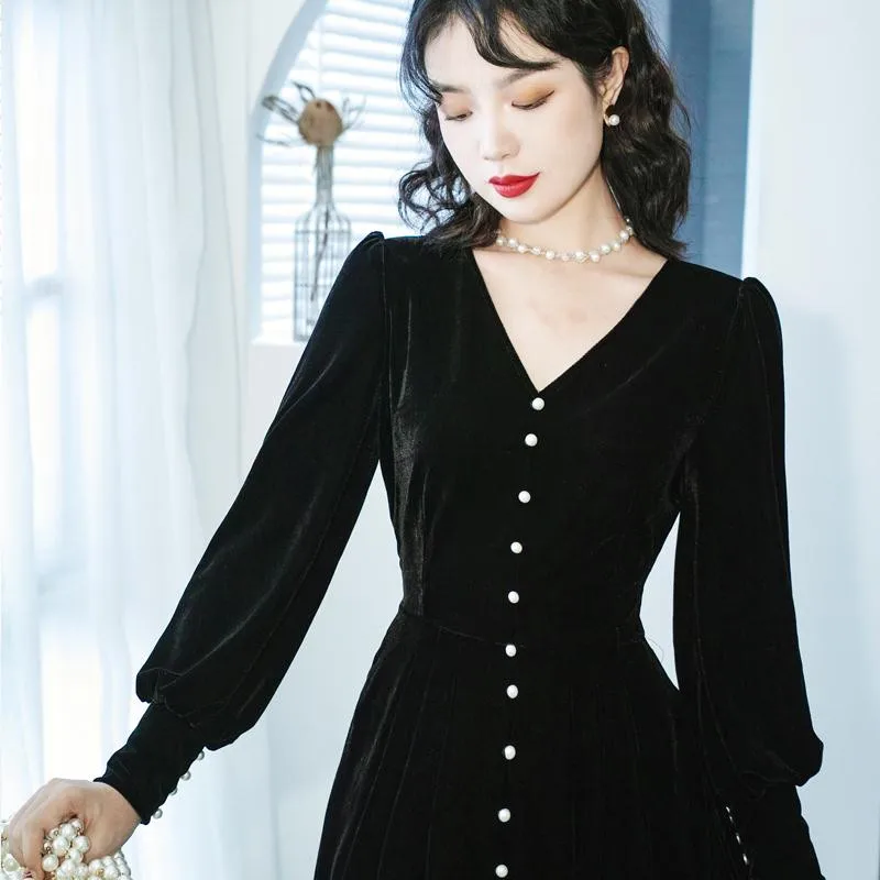 Элегантное красное черное бархатное платье зимнее ретро для женщин Одри Хепберн