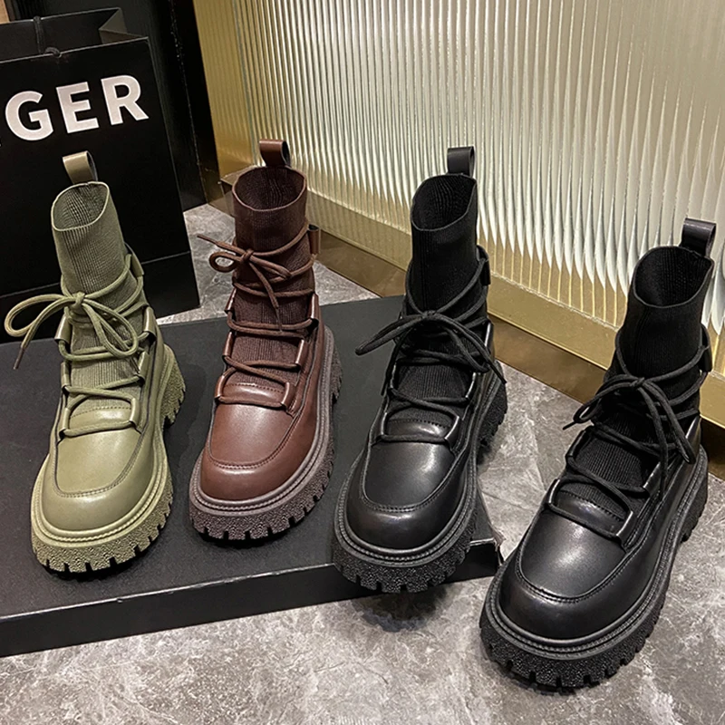 

Ankle Short Modern Boots Martin Women 2021 Platform Autumn Winter Boots Fashion Female Casual Ladies Lace Shoes For Woman