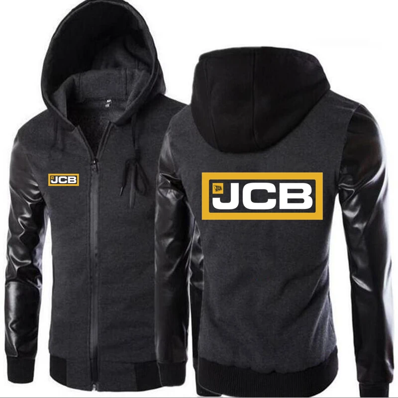 Мужская кожаная куртка с капюшоном и принтом на весну осень|Мужские толстовки