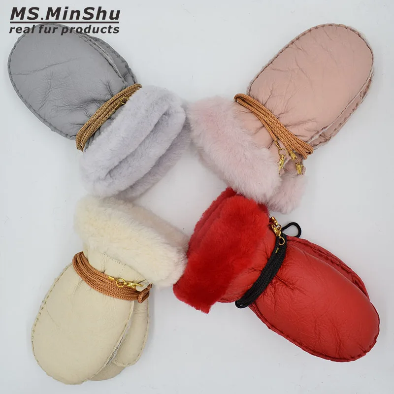 Ms. MinShu/Детские перчатки из овчины, меховые варежки, детские кожаные перчатки, Детские Зимние теплые перчатки из натуральной овчины, меховые перчатки