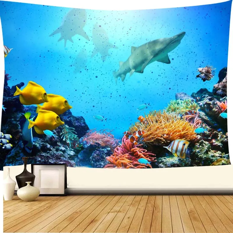 Гобелен в виде акулы коралловый риф и морская жизнь под синими глубокими