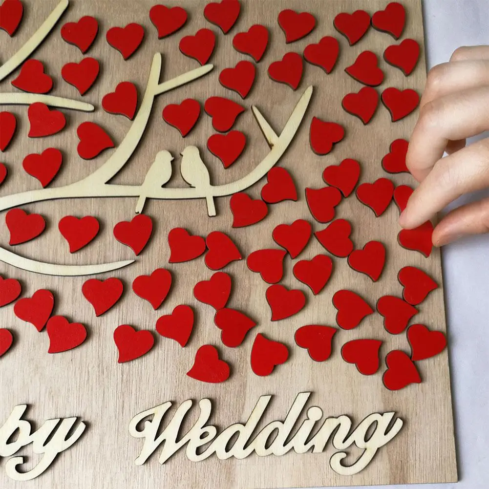 Элегантная деревянная 3d книга с красным сердцем и 2 птицами свадебная для гостей