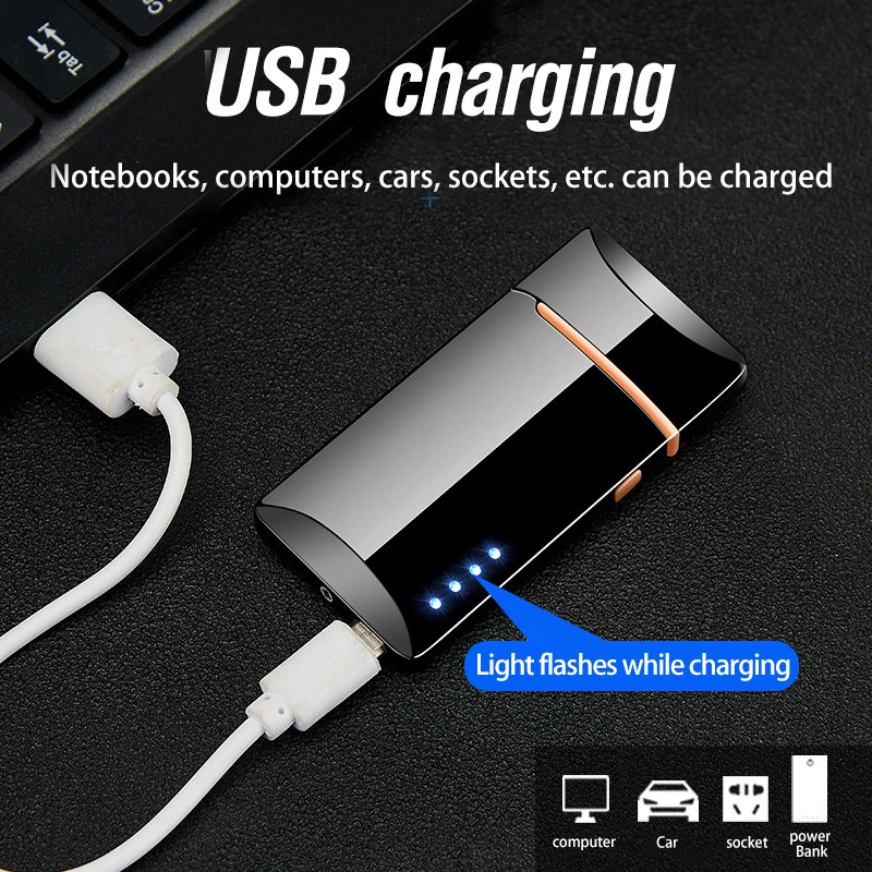Двойная дуга USB электрическая зажигалка для сигарет ветрозащитный светодиодный плазменный турбо зажигалки перезаряжаемые электронные зажигалки гаджеты для мужчин