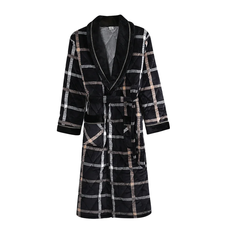 Для мужчин банные халаты роскошные бархатные Для мужчин Robe купить напрямую из Китая, банный халат 3 Слои ватник теплая хлопковая зимняя Домашняя одежда кимоно Ночной халат - Цвет: 96272