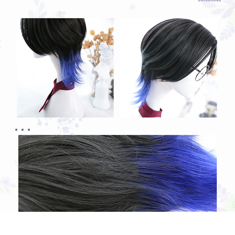 Градиентный черный синий парик для косплея в стиле Харадзюку |