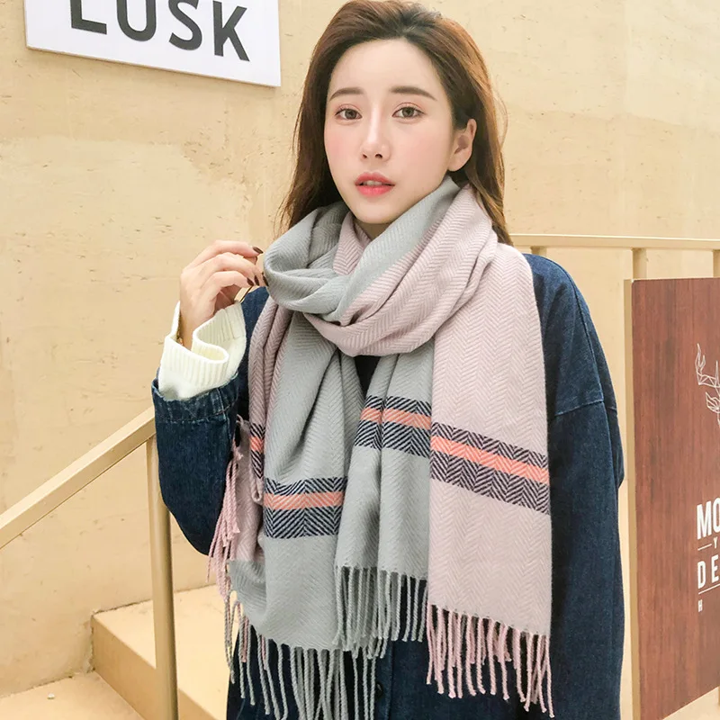 YIMEI004 новые зимние женские повседневные клетчатые с кисточками шарф шаль для