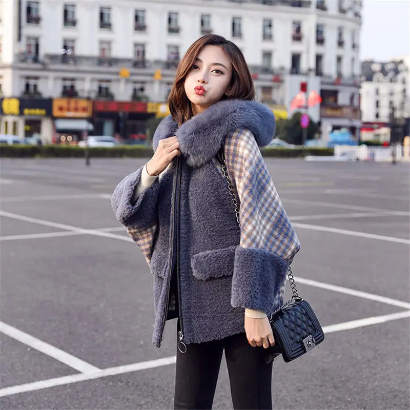 Женская парка с меховым капюшоном Повседневная теплая куртка из овечьей шерсти в