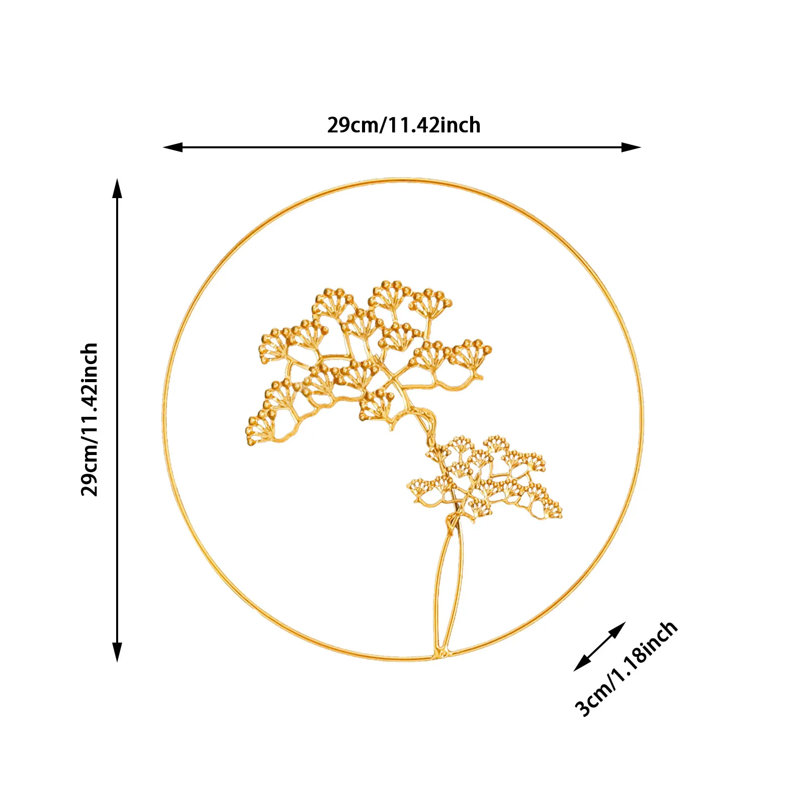 

Greeting Pine Metal Art Golden Leaf Shape Wall Hanging Decoration Creative Metal Round Wall Shelf Decor For Bedroom Living Room