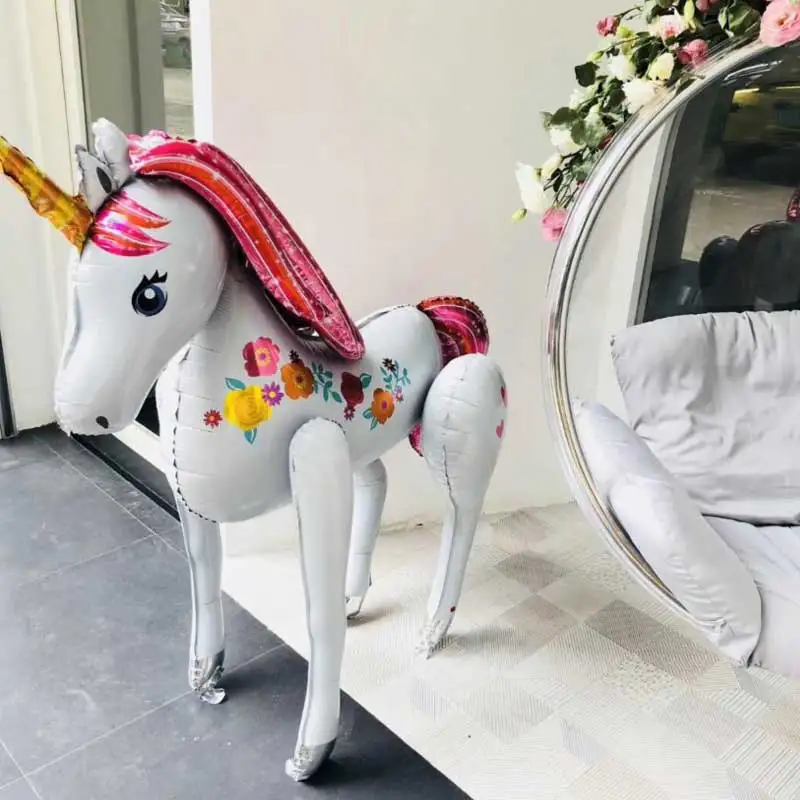 Большой 3d единорог ходячий воздушные шары из фольги в виде животного Единорог