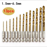 13pcsset hexagonal bits handle twist drill bit for woodplated with titanium 6 35 handle home power tool accessories