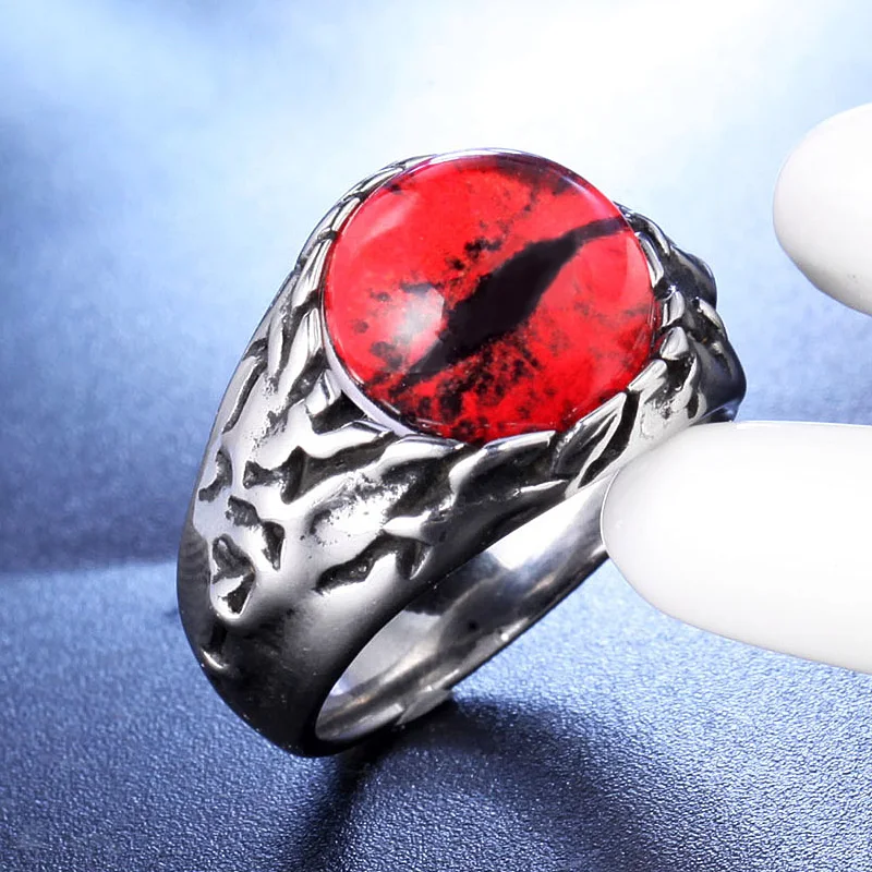 

Gothic Red/Blue/Yellow Color Stone Evil Eyeball Ring Punk Stainless Steel Devil's Eye Ring Men Fashion Charm Jewelry