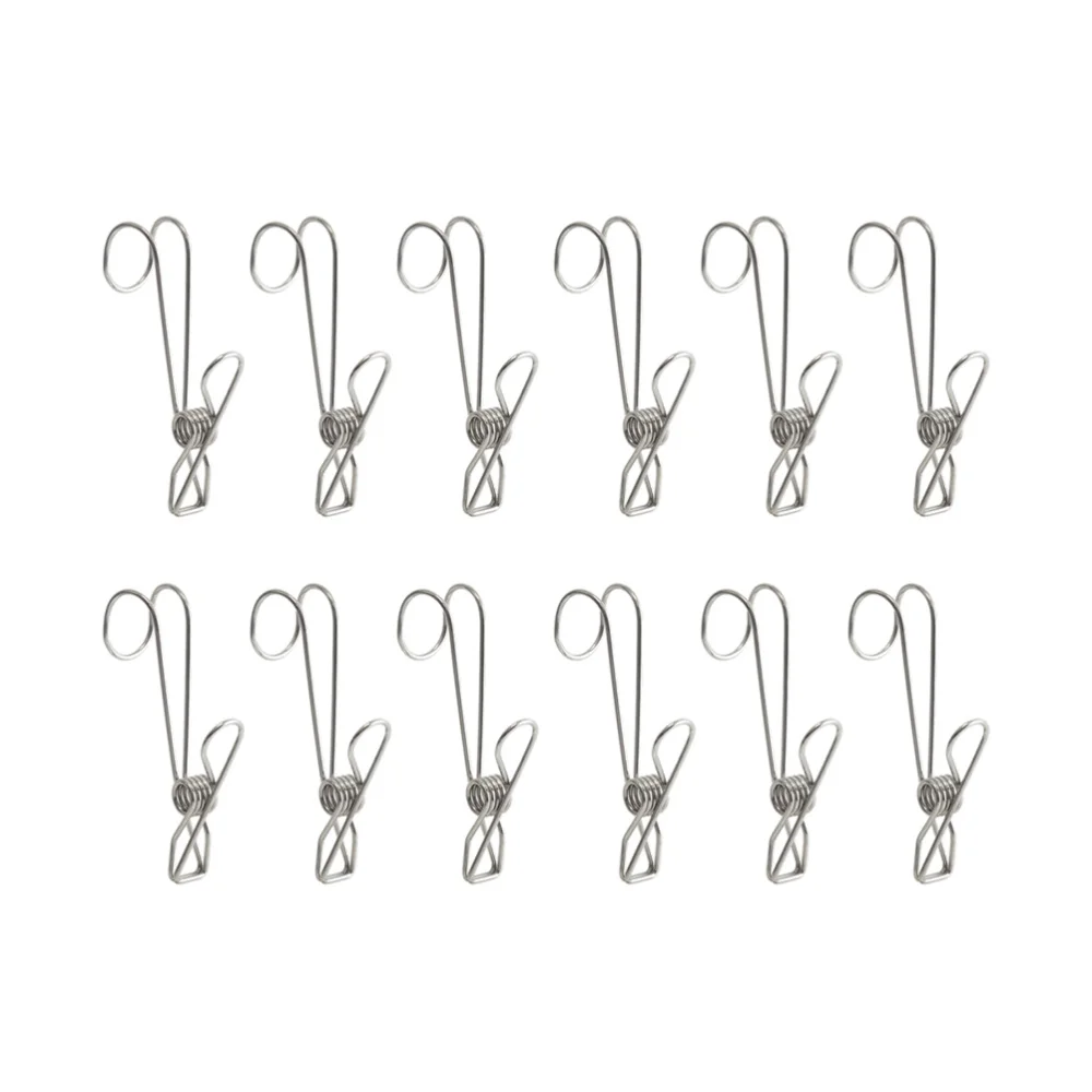 

12PCS Stainless Steel Clothes Drying Hanger Clips Multi-purpose Windproof Clothespin Wire Clips for Clothesline Utility