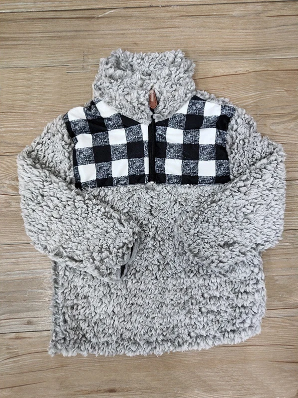 Leopard Cheetach Buffalo Plaid Sherpa Jackets TTS Autumn Winter Fashion Boys and Girls Fleece Velvet Coat Pullover Baby Clothes | Детская