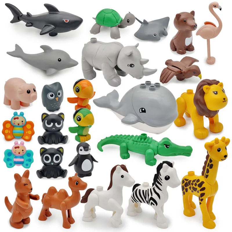 

New Large Building Block Ocean Zoo Whale Crocodile Lion Kangaroo Dolphin Wild Animal Block Enlighten Toys For Children Gift