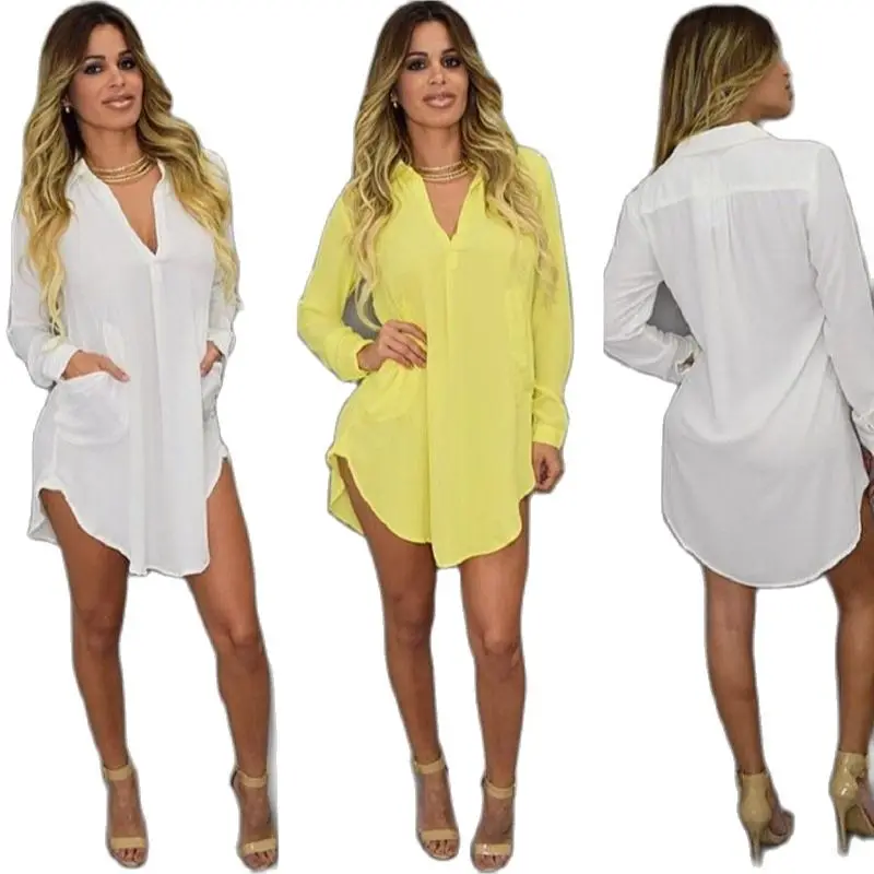 Летнее сексуальное короткое пляжное платье с v образным вырезом шифоновое белое