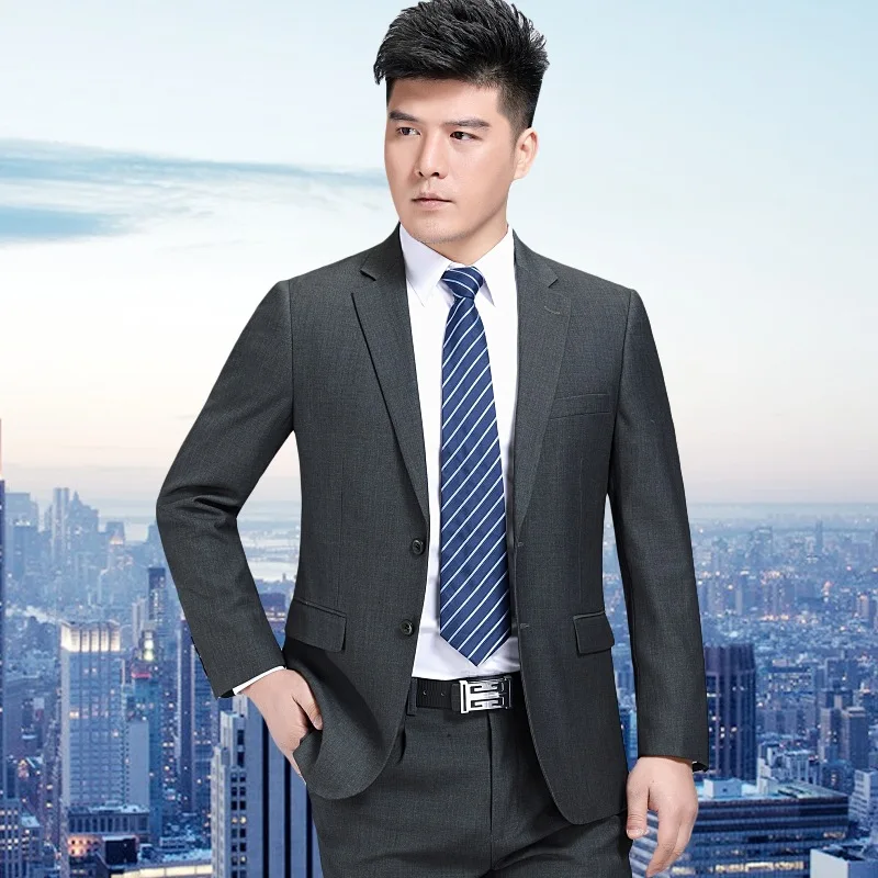 

Новинка 2021, весенне-осенний костюм из двух предметов для мужчин, деловой Повседневный однобортный шерстяной однотонный черный серый для пр...