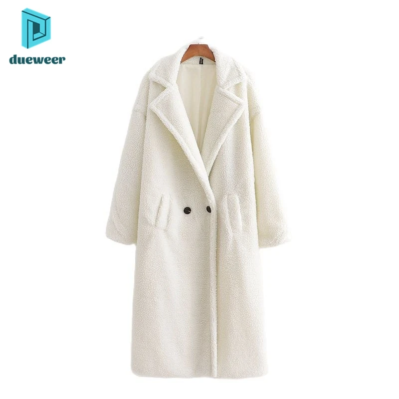 

DUEWEER Autumn Winter Women Loose Beige Teddy Coat Stylish Female Thick Warm Cashmere Jacket Casual Girls Streetwear