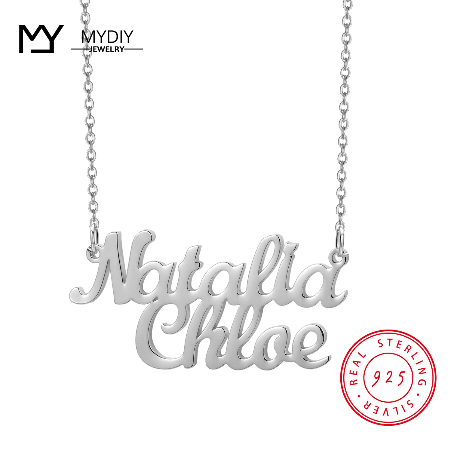 

925 Sterling Silver Double Name Custom Text Custom Couple Name Necklace Simple Pendant Personalized Best Gift For Girlfriend
