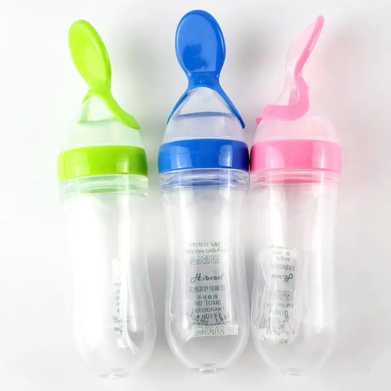 

3types Baby Complementary Food Feeding Spoon Squeeze Training Feeder Grade Cereal Paste Device Food 90ML Silicone Rice Feed Q1F2