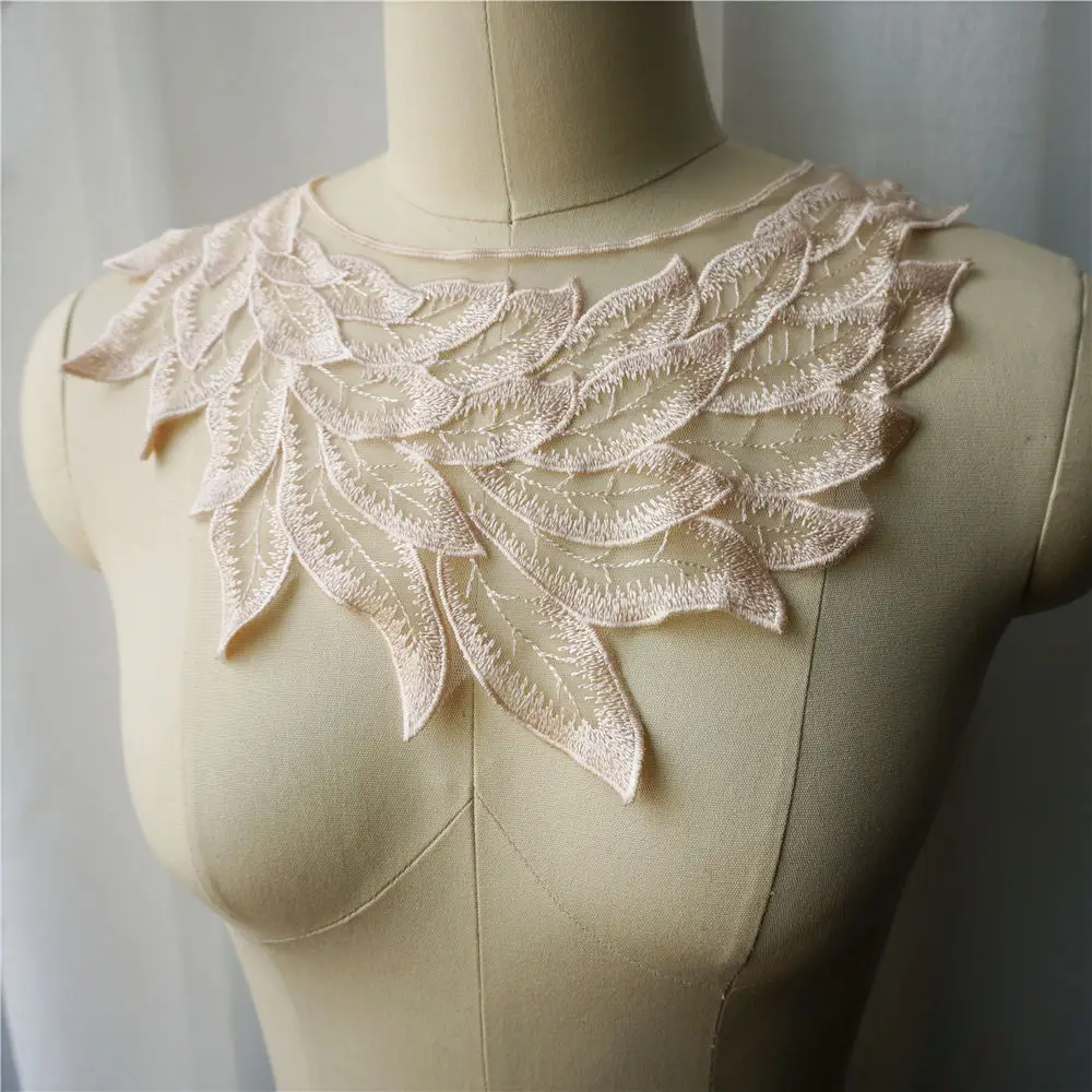 Бежевое перо искусственный воротник вышитая аппликация винтажная сетчатая