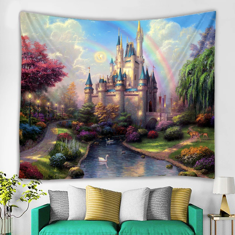 Гобелен с изображением сказочного замка кружевной настенный гобелен украшение