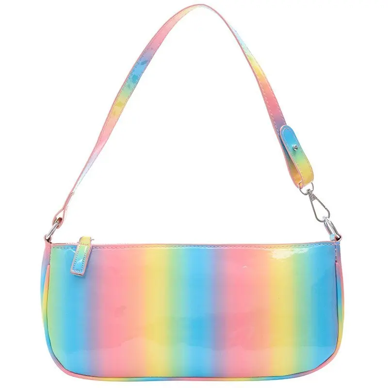Радужные женские сумки на плечо стильная многоцветная маленькая сумочка из