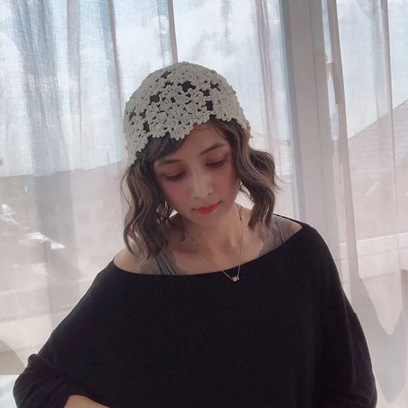 Модный женский берет Fibonacci ручной работы вязаный крючком с ажурными цветами |