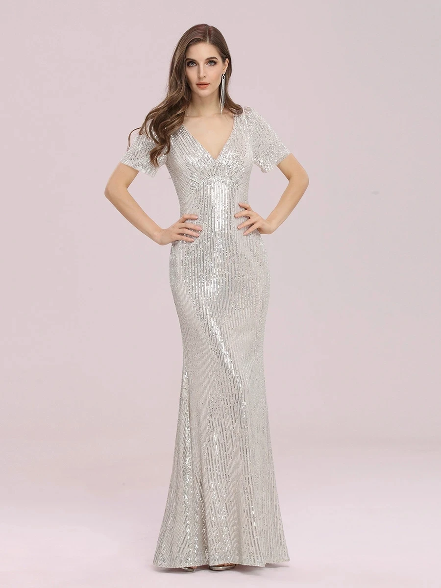 

Wholesale Sexy Sequin Bodycon Evening Dress with Short Sleeves