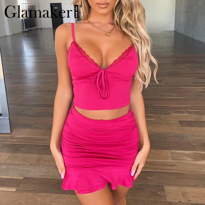 Glamaker/комплект из двух предметов Плиссированное кружевное платье в стиле пэчворк