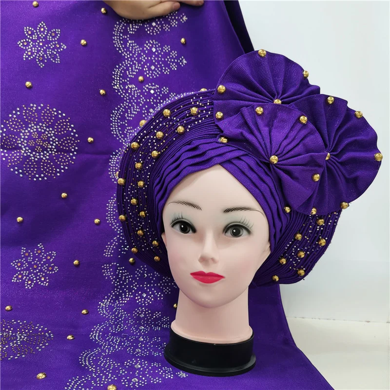 Нигерийский гелевый головной убор с камнями шалью уже изготовленной авто тюрбан