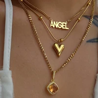 new custom 18k gold angel name layered sublimation high quality stainless steel i love you necklace personalised