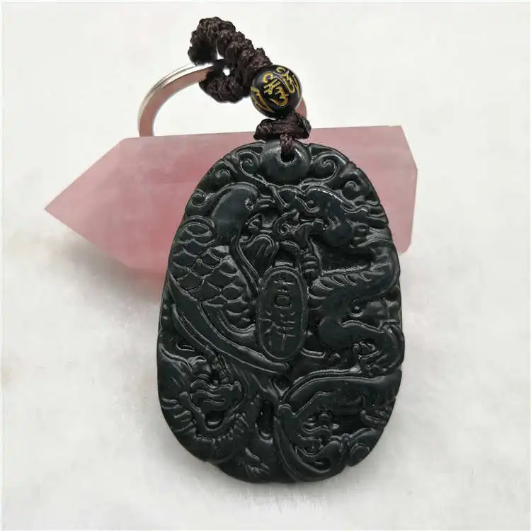 Прямая поставка китайские ювелирные изделия черный зеленый нефрит резное кольцо