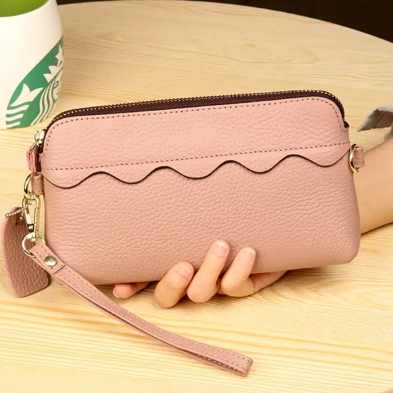 MJ женский клатч на ремешке Длинный кошелек из натуральной кожи сумка через плечо