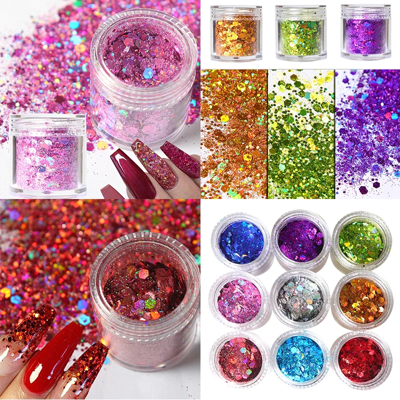 

Nail Sequins Laser Large Hexagon Nail Decoration 3D Sparkling Manicure Decor DIY Art Laser Nail Glitter Holo Mix Nail Flaks