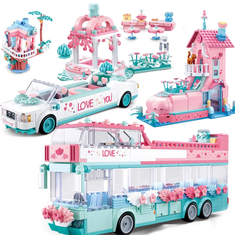 Город Друзья розовый ключа автомобиля дом кирпичи комплект для девочек Princess Prince