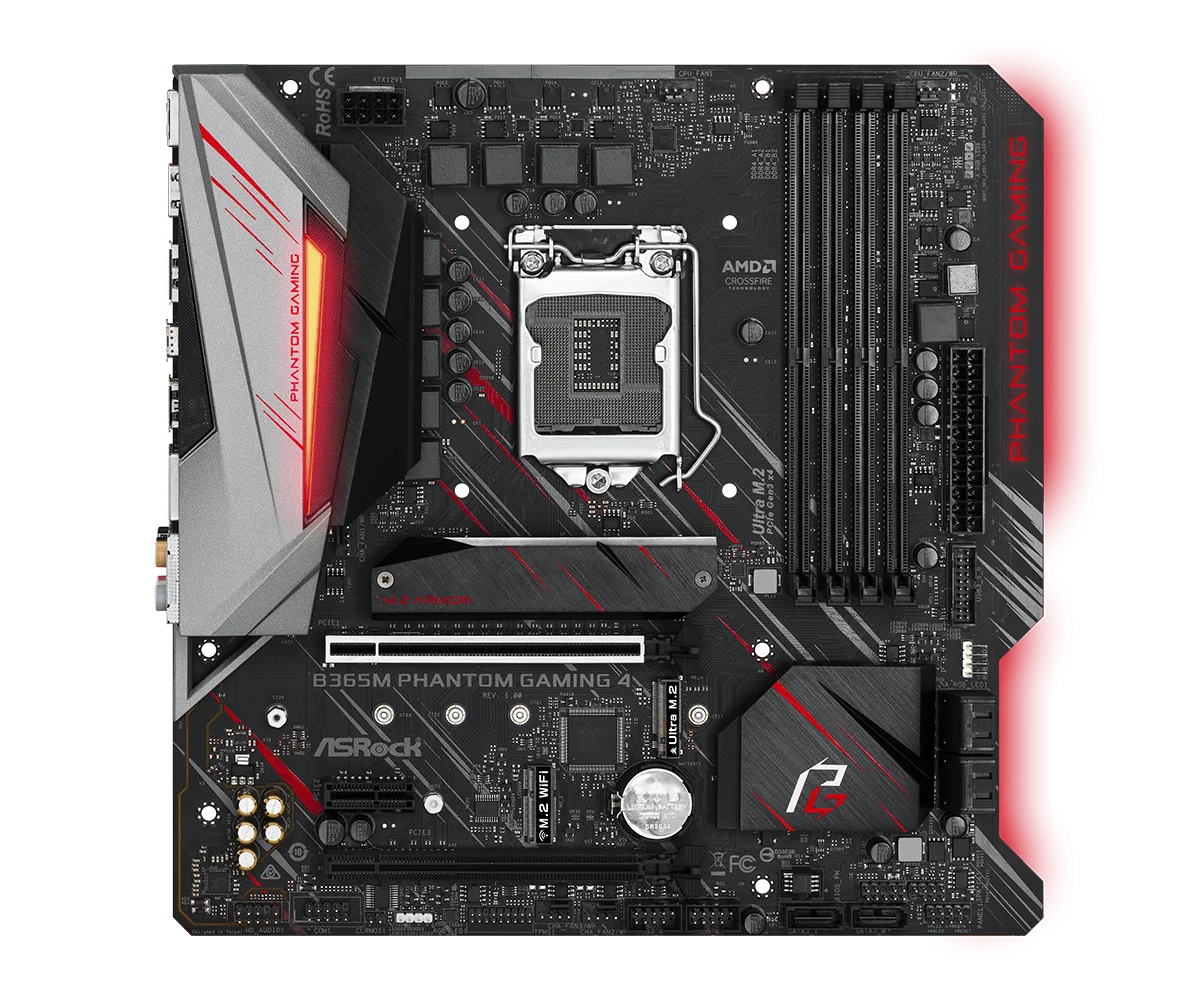 Новая Материнская плата ASRock B365M Phantom Gaming 4 LGA1151/ Intel B365/ DDR4/ Quad CrossFireX/ SATA3 и USB3.1/ M.2/ A &