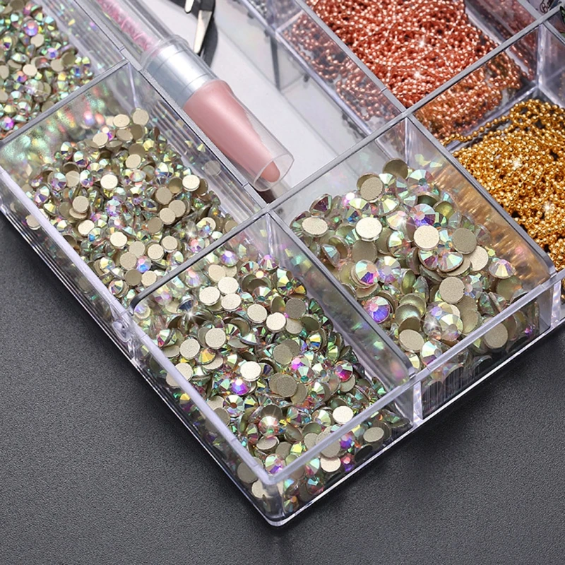 

094E 21 Grids Nail Art Sticker Decoration Multi Shapes with Dual-ended Dotting Pen Tweezers Set Nails Ornaments Manicure Tips