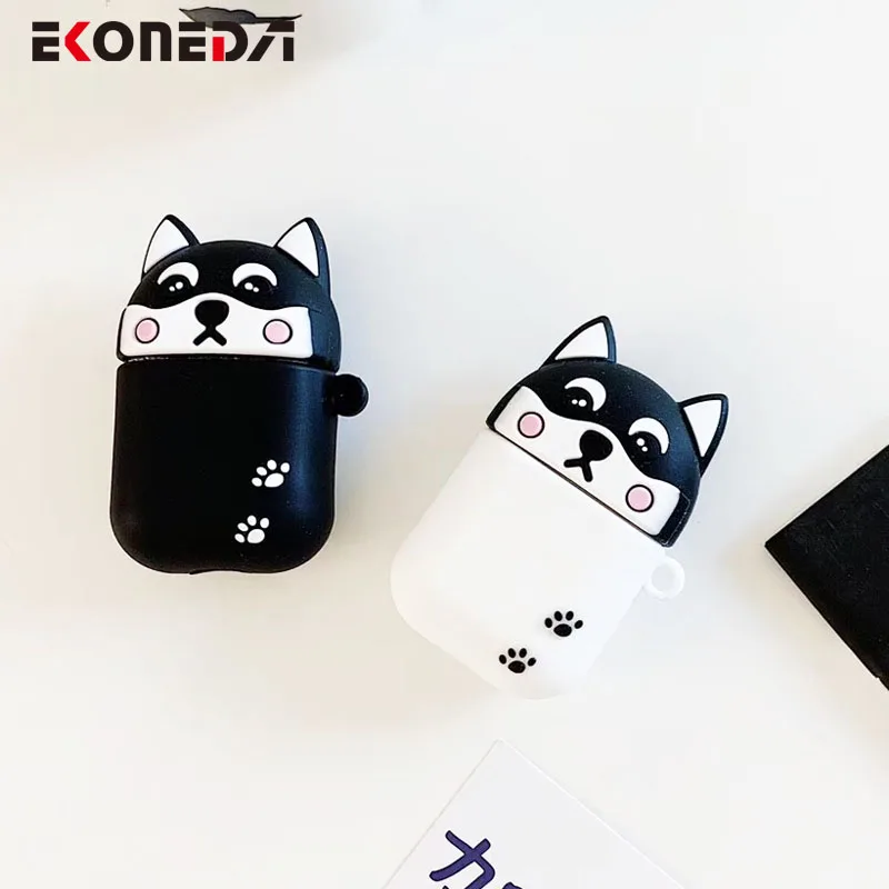 Чехол EKONEDA с мультяшным рисунком Шиба ину собак Хаски для Airpods, силиконовый мягкий чехол с милыми животными для Airpods