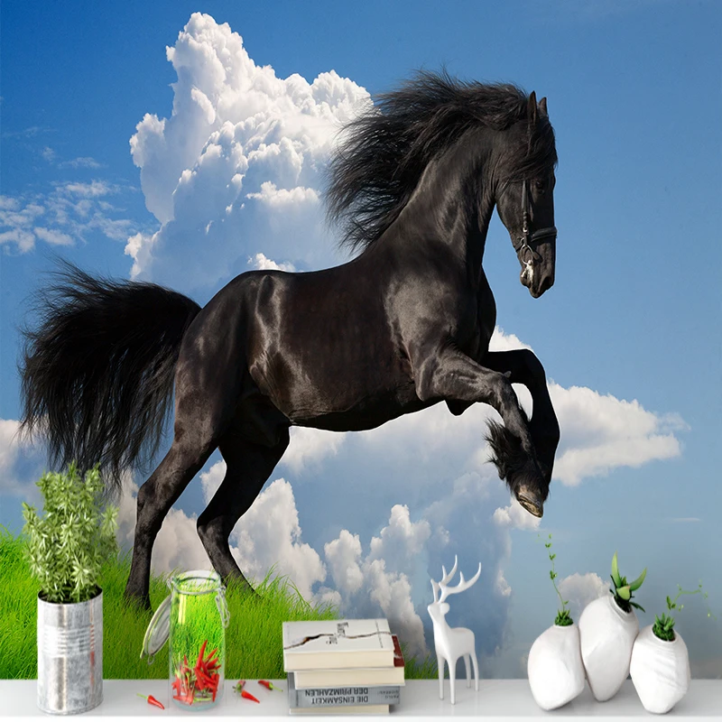 

Custom Wall Mural Black Horse Running Wallpapers Home Decor Cheap Wallpaper
