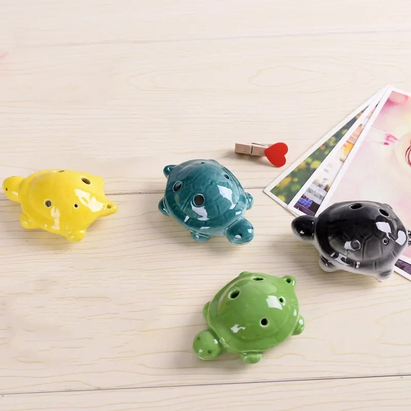 

Cartoon Tortoise Shape Ocarina Solid Color Midrange 6 Holes Handmade Creative Ceramic Material Orff Musical Instruments 2021 New