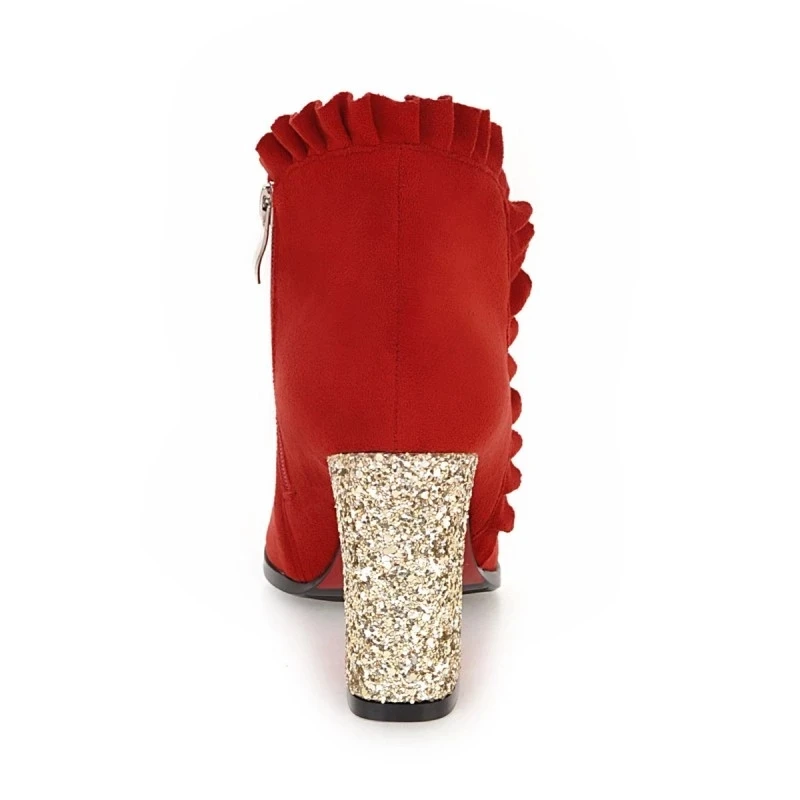 Big Size boots women shoes ankle for ladies Lace side zipper sequined heel | Обувь