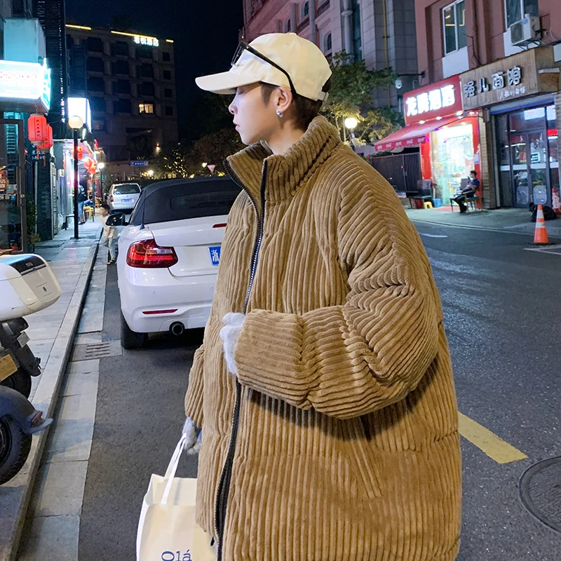 Winter Thickened Corduroy Jacket Men Warmth Fashion Retro Stand-collar Jacket Men Streetwear Loose Short Coat Mens Jackets M-2XL