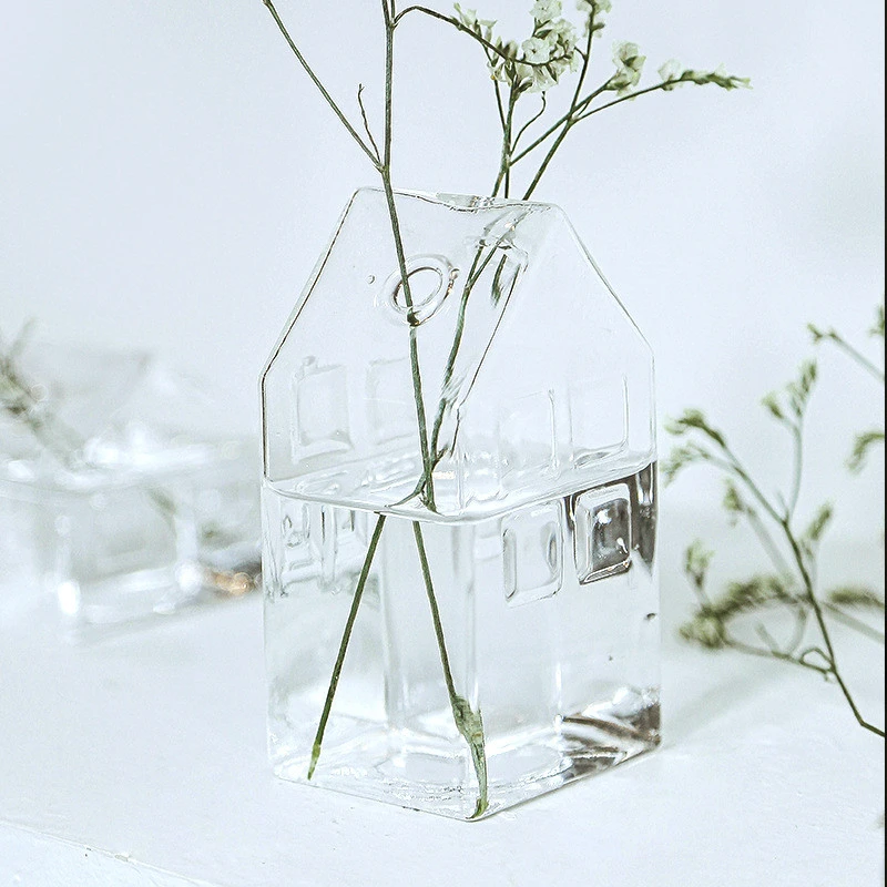 

House Shape Glass Vase Flower Pot Flower Basket Flower Vase Decoration Home Nordic Decoration Dried Flower Hydroponic