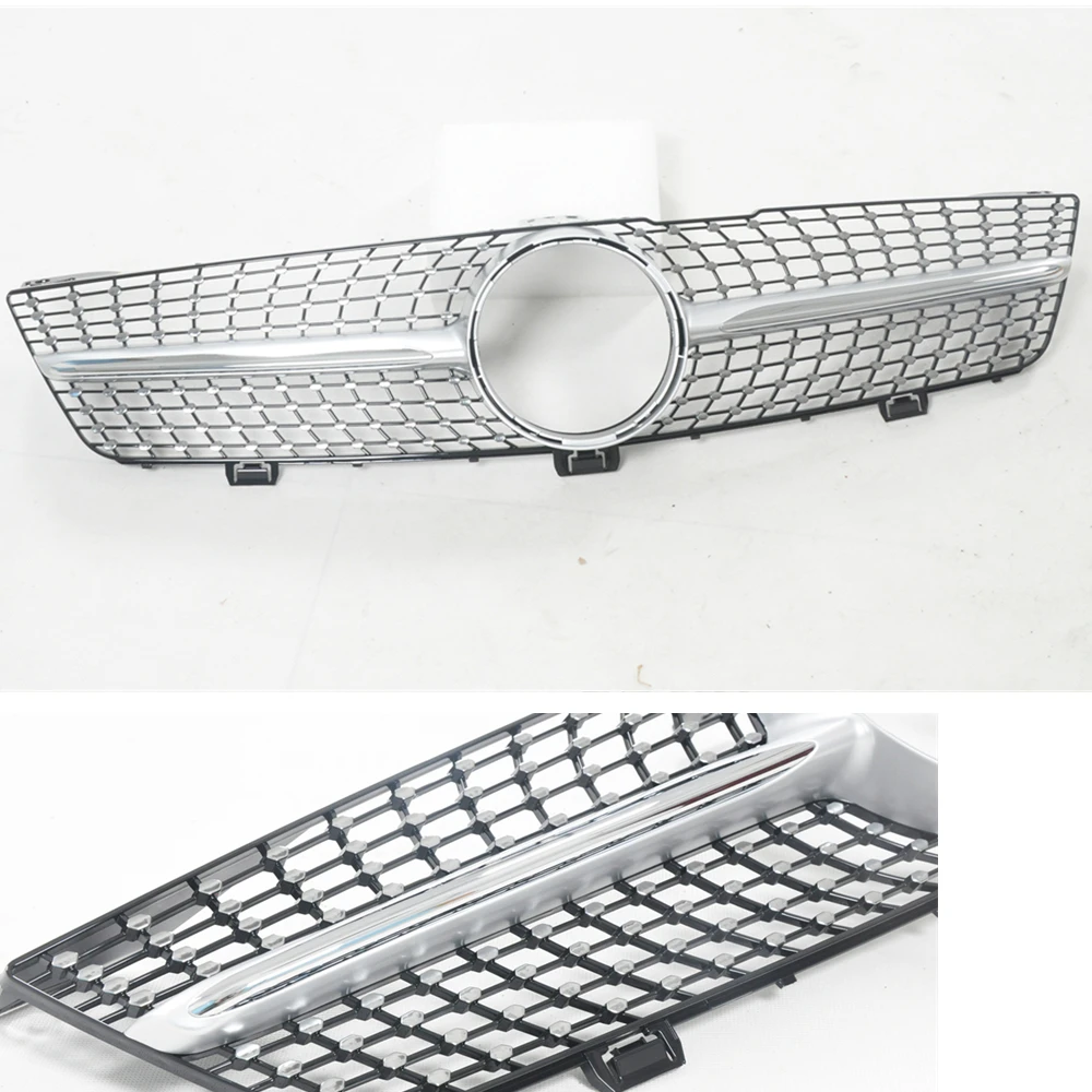 For Mercedes Benz CLS W219 2008-2010 Diamond Style Front Grille Grill Silver Car Replacement Upper Bumper Hood Mesh Body Kit