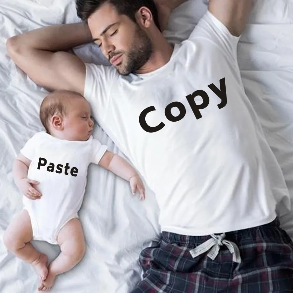 Copy Paste Хлопковая забавная семейная одежда для папы и сына; Семейные комплекты; Футболка с принтом пиццы для папы, мамы, детей; комбинезон для ребенка - Цвет: Copy Paste