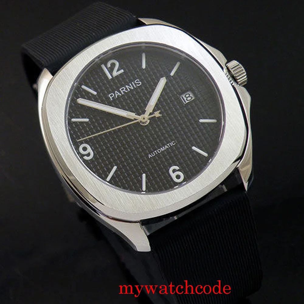 40 мм Parnis черный циферблат Автоматическая Дата квадратный Чехол резиновый