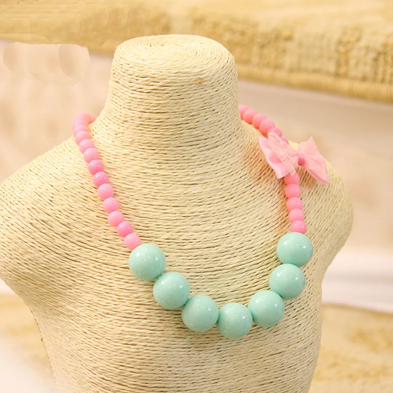 Ожерелье с бусинами карамельного цвета для девочек милое колье чокер бантом и